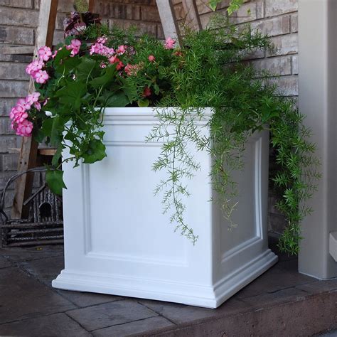 white metal planter box|white square planter box outdoor.